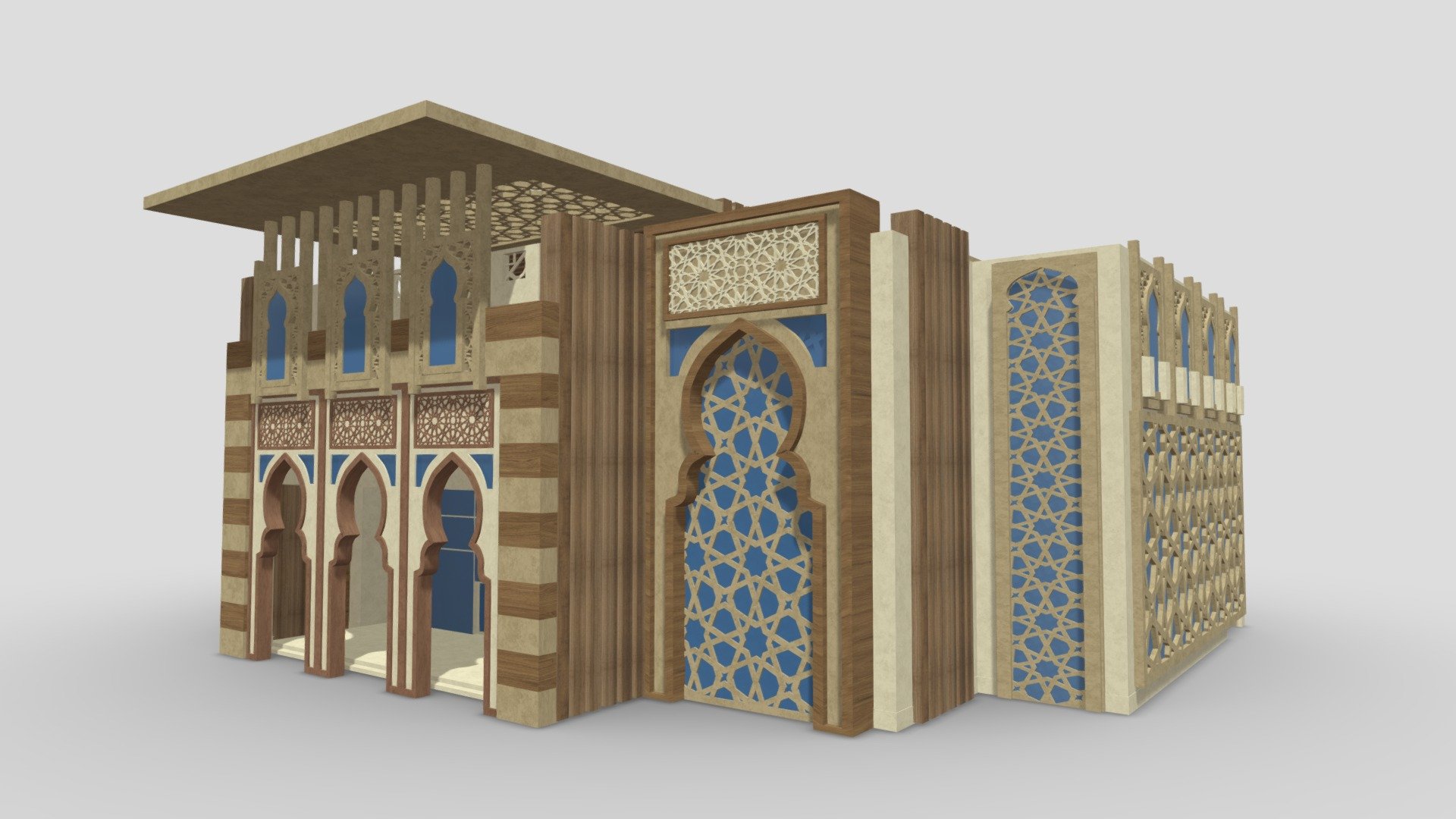 0164 - Islamic Facade Building.

Native Format File: 3Ds Max 2020 - Rendering by Vray Next.

3Ds Max Save as 3Ds Max 2017 with Converted all objects to Editable Poly.

3Ds Max Save as 3Ds Max 2020 ( Standard Materials ) with Converted all objects to Editable Poly.

Blender format file is available.

Exporting Formats: Autodesk FBX ( .fbx ), OBJ ( obj, mtl ), usdz, glb, gltf.

All 17 texture maps are included as JPG.

Support 24/7 3d model