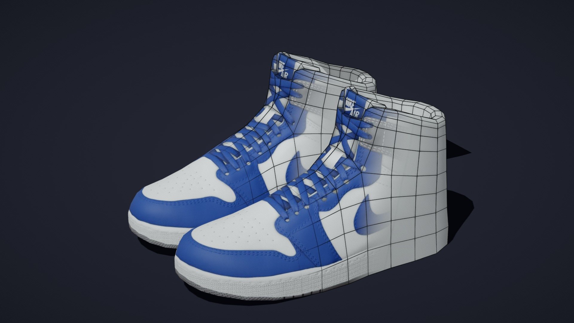 It is a High Quality Very Low poly Air Jordan NIKE Shoes 3d model

Model in the View with wireframe is to show how much low poly it is
Model without wireframe is above it.

Will be perfect for any Cool 3d metaverse Project, as it is verly low poly and low date file

Model : Each Pair of shoe have 822 Face and 796 Verts. Model in the Center is to show low poly Wireframe.

Texture : 3 Baked Texture in High quality 2k texture

1) Diffuse 2) Metallic_Roughness 3) Normal

Texture are baked from highpoly model to lowpoly

GLB file : Size of each pair is below 1mb including all the textures

Pack of 10 : https://skfb.ly/oQUwo

Highpoly : https://skfb.ly/oFGBX - Air Jordan Nike shoes - 01 - Low poly - Buy Royalty Free 3D model by 5th Dimension (@5th-Dimension) 3d model