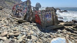 Mile Rock Beach graffiti ruins ruin, ruins, concrete, ocean, graffiti, outdoor, beach, nature, california, art, structure