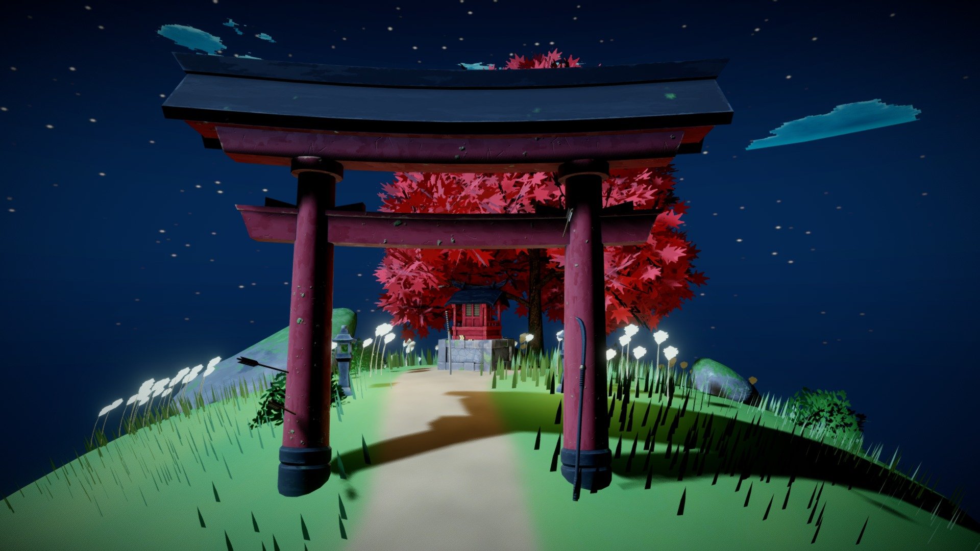 As i've recently made the switch from 3dsMax to Blender, i though it'd be nice to try and use Blender for a little project.
I was inspired by the recent update to Genshin impact in which we get to explore a Japanese-inspired country.

The Textures were made using Substance Painter, which I've also never used before this little project 3d model