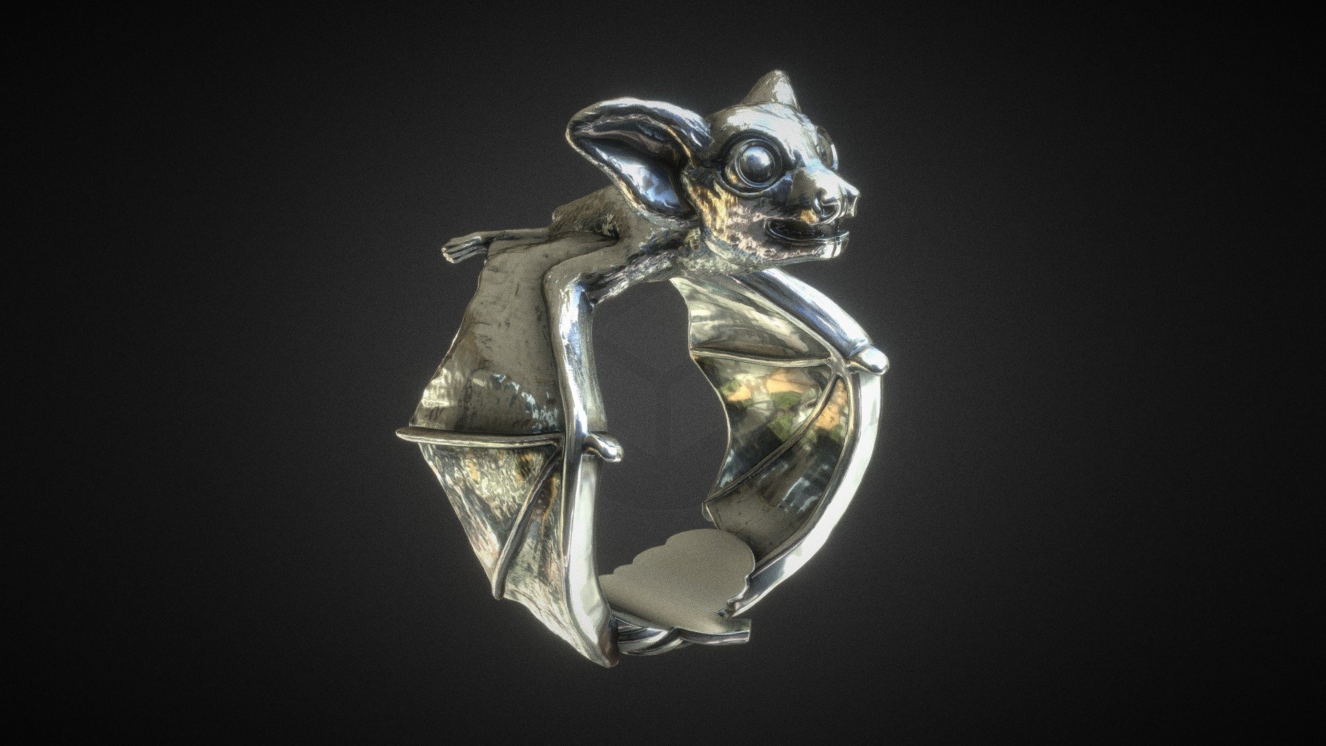 Sterling Silver Baby Bat Ring - Baby Bat Ring - 3D model by messerbr 3d model