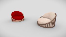 Armchair 2 types room, modern, wooden, armchair, circle, back, sitting, visualization, fashion, apartment, soft, furniture, sit, round, fabric, optimized, render, low-poly, 3d, lowpoly, chair, model, decoration, sketchfab, download