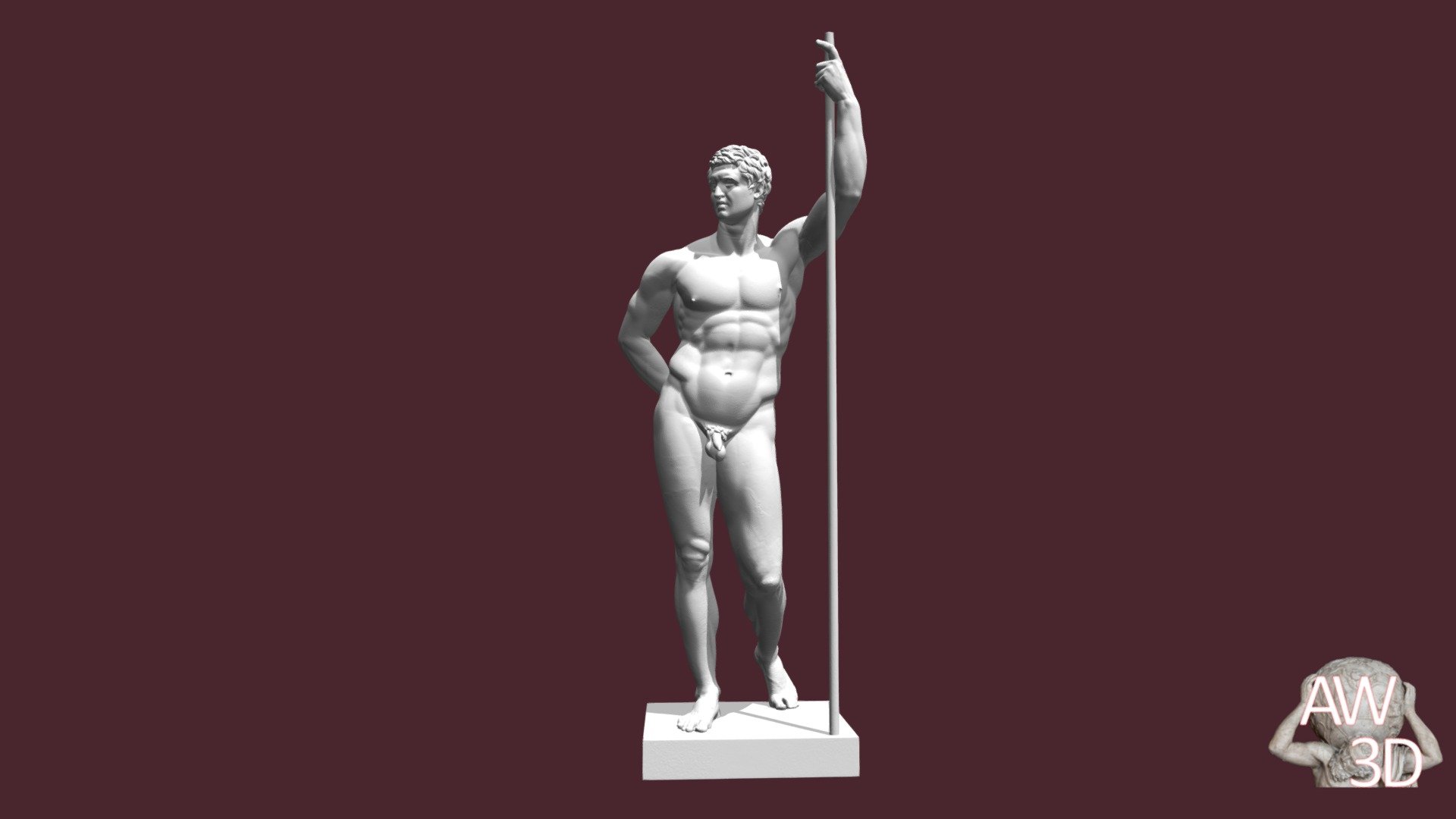 This is a 3D model of a cast of the Terme Ruler, an ancient bronze statue in the Museo Nazionale Palazzo Massimo in Rome. The cast is made of plaster and is in Statens Musueum for Kunst in Copenhagen, Denmark. The Terme Ruler depicts a man with a disproportionately muscular body, especially when compared to its more modestly shaped head. Estimations date this statue to near the 2nd century BCE, comparing it to the Terme Boxer, particularly in hair style.

Bibliography: “The ‘Hellenistic Ruler’ of the Terme Museum”

Ancient World 3D
This model posting is part of Ancient World 3D, a project that provides curated 3D open access content for Classical Studies. Each model has an etched catalog# and 3D Printable frame for building a library. The original model was posted by Statens Museum for Kunst. This entry was composed by Joshua Mefford (Dr. Elizabeth Thill, advisor) 3d model