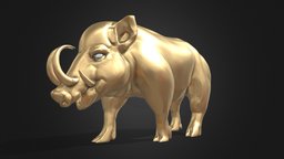 Gold Babirusa Pose sculpt, cute, pig, toy, metalic, metal, print, statue, realistic, real, printable, babirusa, wildboar, 3dprint, animal, sculpture, gold