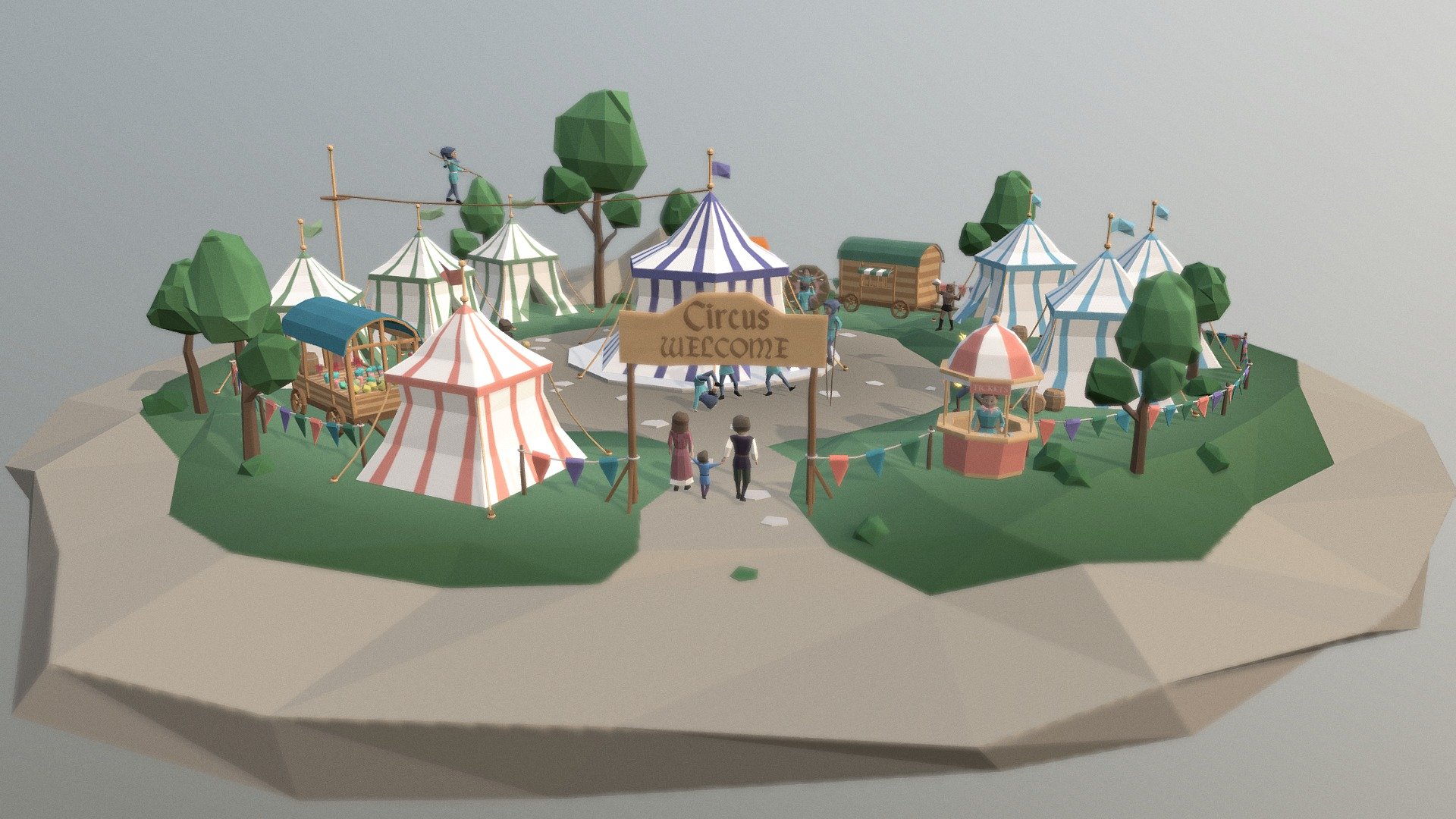 Low poly scene of The Medieval Stray Circus for Medieval Fantasy Contest - The Medieval stray circus - Buy Royalty Free 3D model by Rachelle Ete (@RachelleEte) 3d model