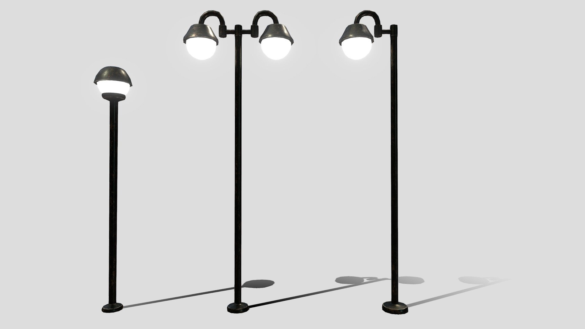 A pack with 3 gameready low poly decorative light poles 3d model
