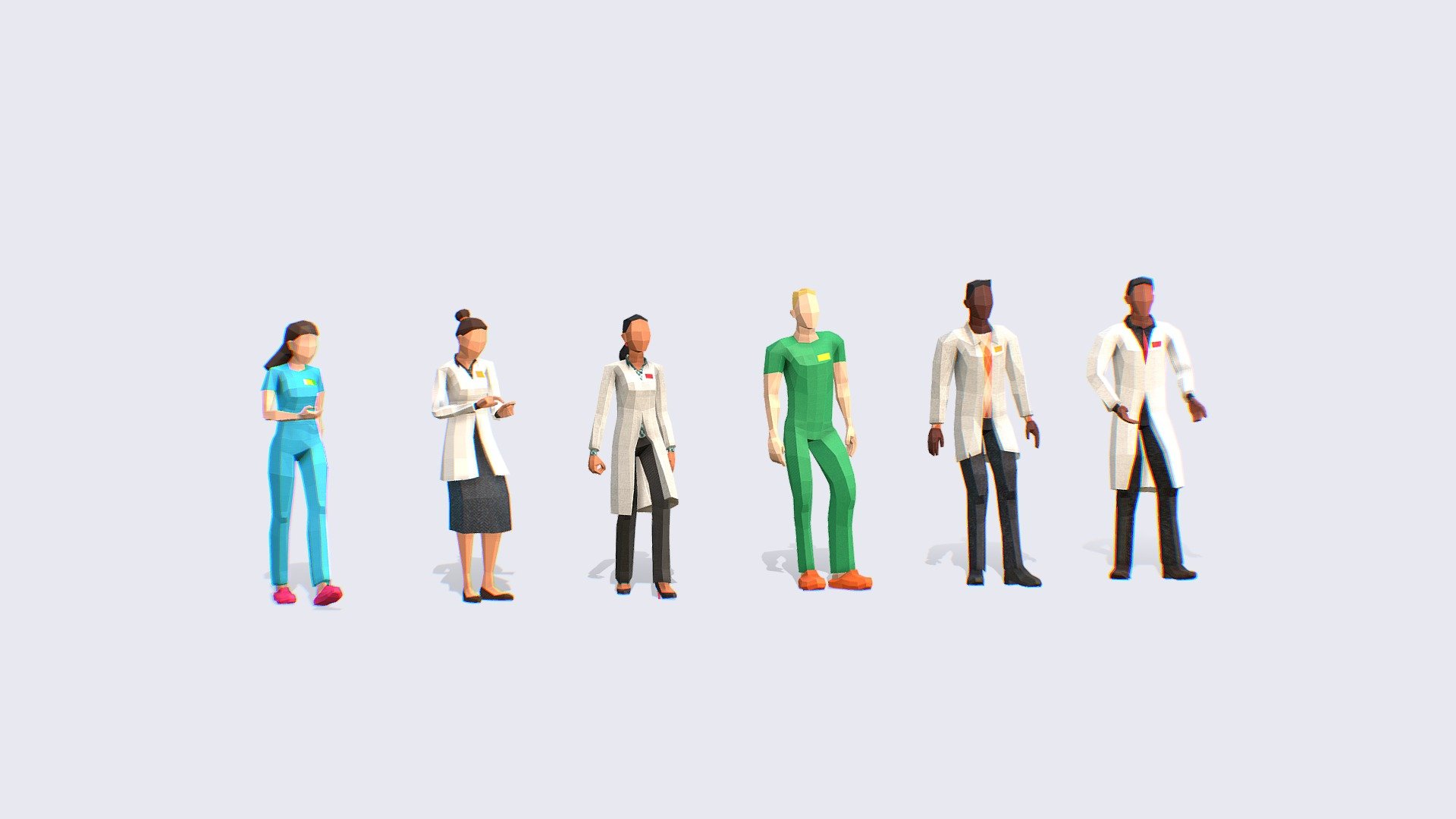SCIENTIST LOWPOLY PEOPLE
Our animated and rigged low poly people packs come in a variety of styles and themes, from realistic and sci-fi to fantasy, and are expertly crafted to provide seamless integration into your workflow. Our experienced team animators and riggers have painstakingly created each character to ensure they move and behave with a lifelike quality that will captivate your audience.

Includes:




Independent Rest Pose in files: FBX, OBJ, GLB -for easy rigging

Independent Animated -FBX, BLEND (Native) -file includes all 6 animations

Textures created for the pack.

PROPS AND EXTRA MODELS INCLUDED AS SEEN ON 3D MODEL
Make your crowds stand out from your competition with our collection of low poly people with amazing possibilities.





This pack is the first that we upload with our 3RD GENERATION of Animated Low-Poly People and it will be included in The Compilation
 - Scientist People - Animated & Rigged - Buy Royalty Free 3D model by Studio Ochi (@studioochi) 3d model