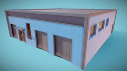 Large Modern Warehouse office, modern, storage, small, exterior, garage, warehouse, urban, medium, large, colorfull, facility, vibrant, vehicle, pbr, lowpoly, low, poly, stylized, building, blue, industrial, warehouse-building, commertial, noai