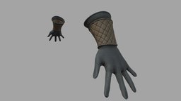 Female Medieval Gloves With Braceses armour, warrior, medieval, with, combat, womens, gloves, braces, pbr, low, poly, female, fantasy, black, knight, royal, bracelet