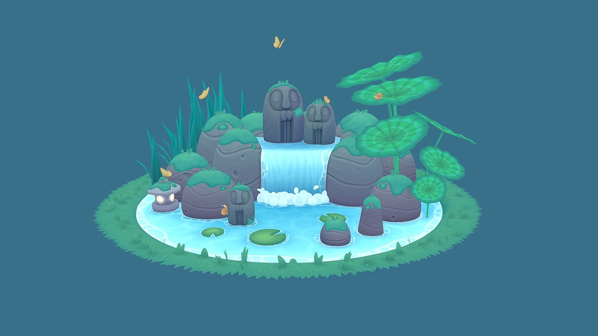 Based on a doodle I've done in the beginning of the year. I changed the composition (and a few other things haha) because it didn't work well in 3D, it didn't make sense. 

I'm happy of how it turned out!! Hope you'll like it! ^^ 

 - Peaceful Pond - 3D model by Agathe Préfontaine (@apref) 3d model