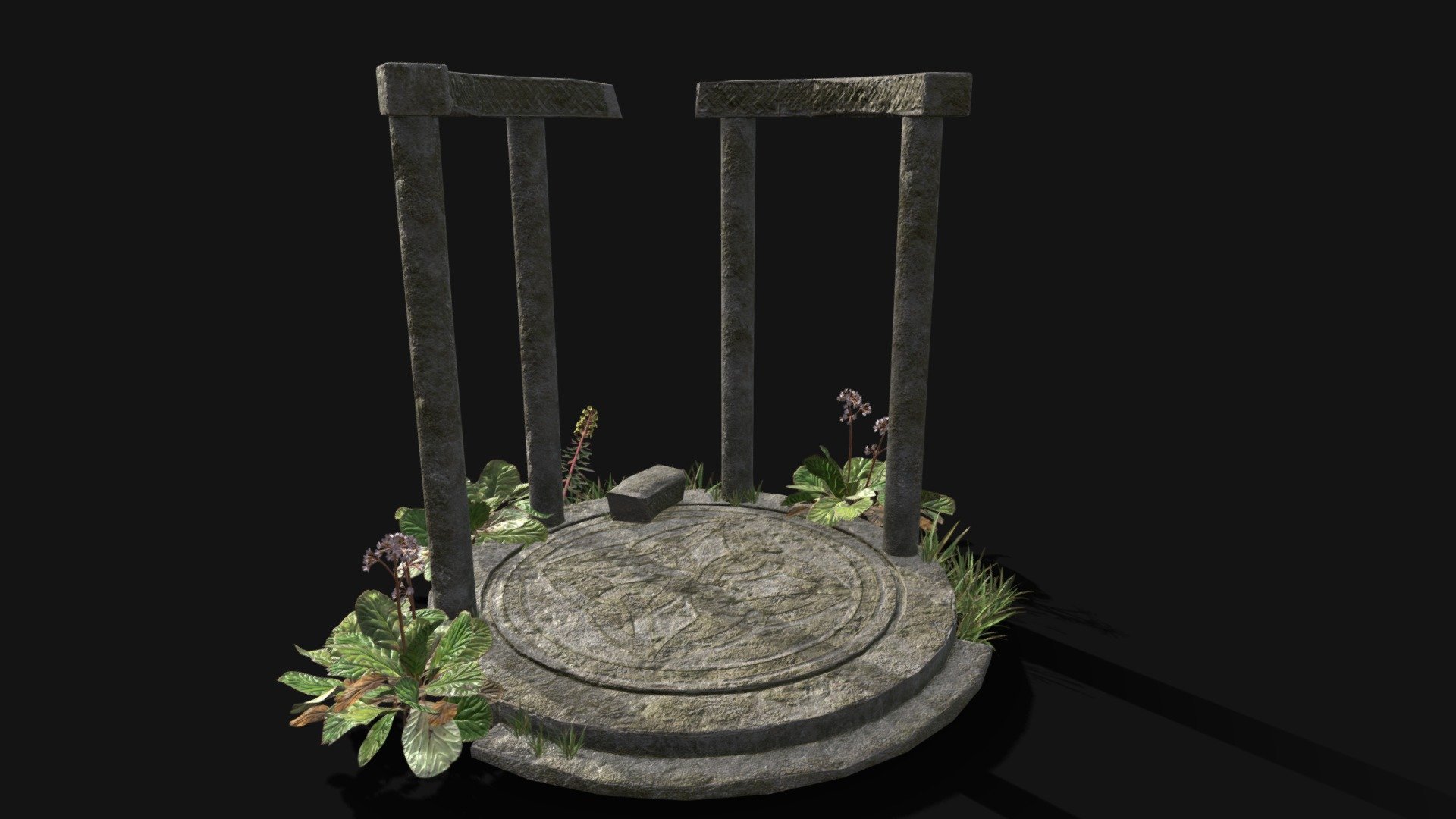 Stone Sanctuary 3D Model. This model contains the Stone Sanctuary itself 

All modeled in Maya, textured with Substance Painter.

The model was built to scale and is UV unwrapped properly. Contains one 4K texture set and three 1K sets for each type of plants.

⦁    26457 tris. 

⦁    Contains: .FBX .OBJ and .DAE

⦁    Model has clean topology. No Ngons.

⦁    Built to scale

⦁    Unwrapped UV Map

⦁    4K Texture set

⦁    High quality details

⦁    Based on real life references

⦁    Renders done in Marmoset Toolbag

Polycount: 

Verts 23716

Edges 36335

Faces 14151

Tris 26457 

If you have any questions please feel free to ask me 3d model