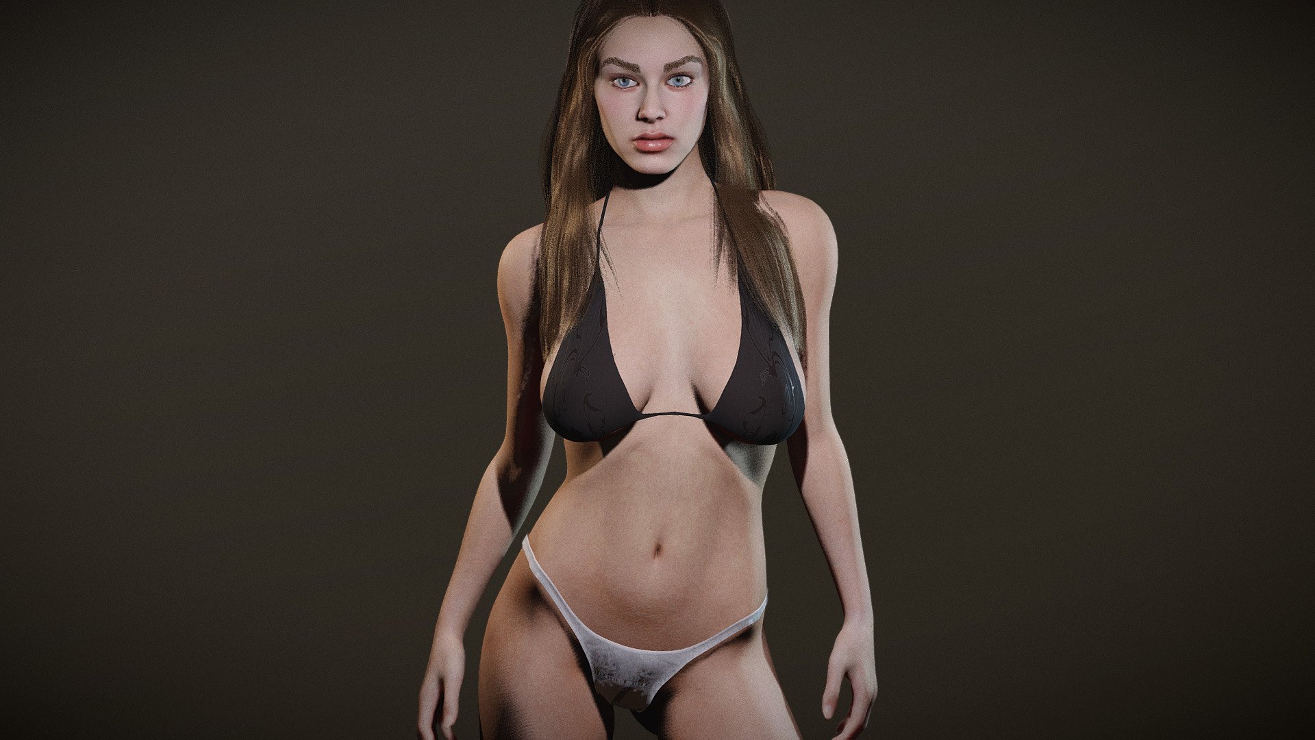 Cute Female bikini woman girl super model. Rigged Body and face. Subsurface scattering. model in Blender file. Includes skin shaders and skin peach fur particles. Eevee and cycles. Mixamo bone names for animations 3d model