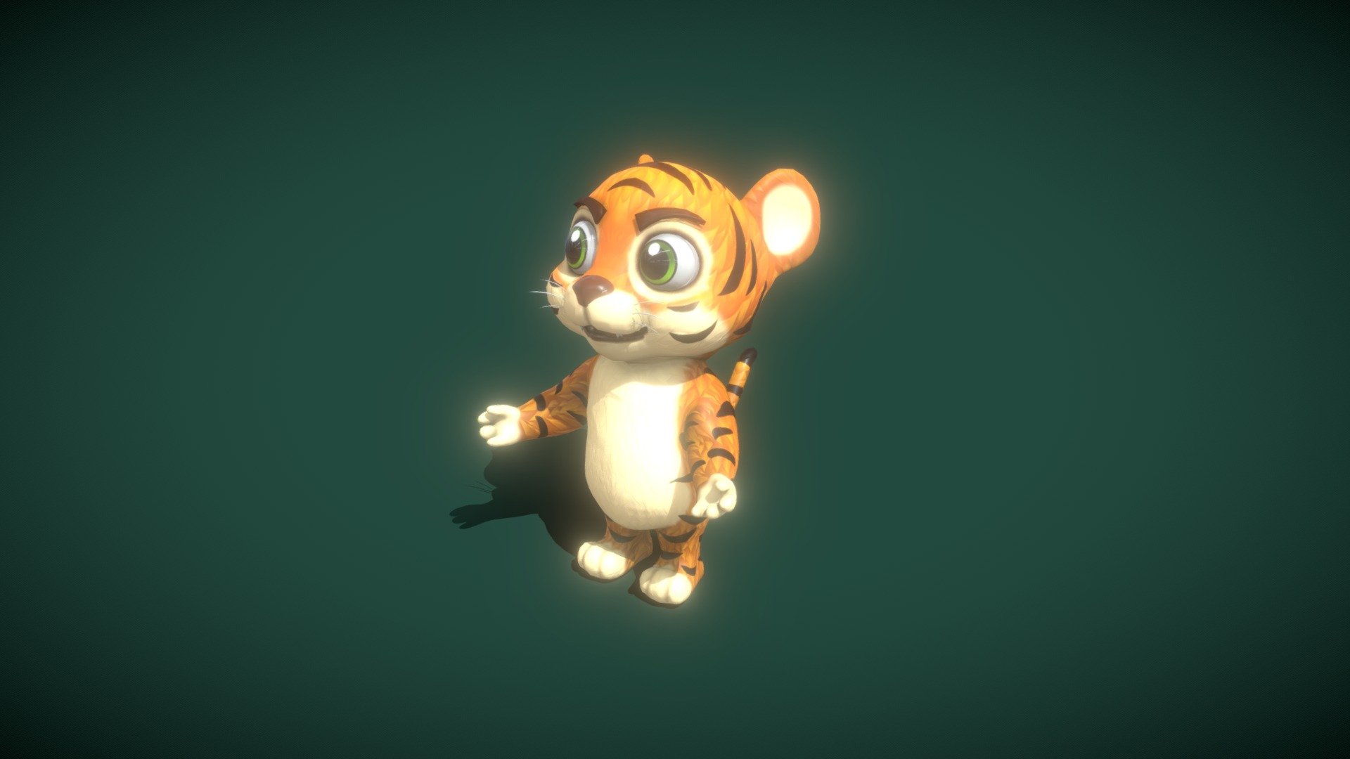 Cartoon Tiger Animated 3D Model is completely ready to be used in your games, animations, films, designs etc.  

All textures and materials are included and mapped in every format. The model is completely ready for visualization in any 3d software and engine.  

Technical details:  




File formats included in the package are: FBX, OBJ, GLB, ABC, DAE, PLY, STL, BLEND, gLTF (generated), USDZ (generated)

Native software file format: BLEND

Render engine: Eevee

Polygons: 6,120

Vertices: 5,789

Textures: Color, Metallic, Roughness, Normal, AO

All textures are 2k resolution.

The model is rigged and animated.

6 animations are included: idle, walk, run, talk, sing, dance. All animations are full cycles.

Only following formats contain rig and animation: BLEND, FBX, GLTF/GLB
 - Cartoon Tiger Animated 3D Model - Buy Royalty Free 3D model by 3DDisco 3d model