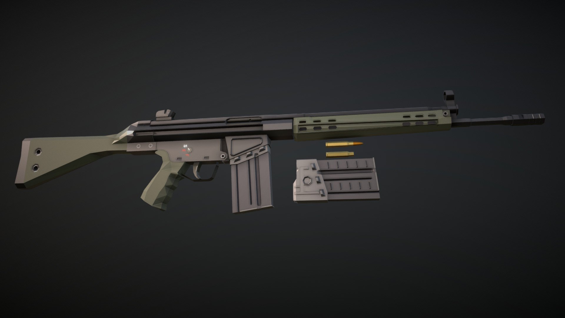 low-poly model of the G3 rifle made by Heckler&amp;Koch and adopted by the german military as a service rifle during the cold war.

update: removed some unnecessary geometry, converted all quads into tris. I will soon do this with all of my other models too 3d model