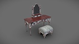 Victorian Dressing Table victorian, stool, furniture, table, furniture3d, distressed, furnituredesign, victorian-furniture, victorianstyle, substancepainter, substance, zbrush, wood, victorian-era