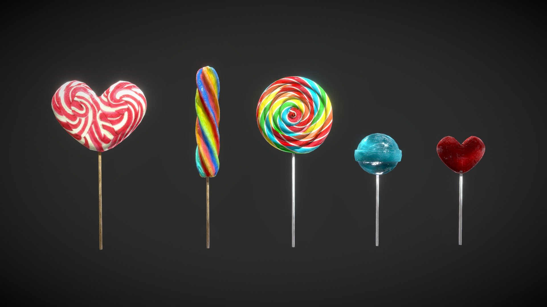 Colorful Lollipops pack 🍭




two heart-shaped lollipops

two curled lollipops

one chupa chups shaped lolipop

4096x4096 PNG texture

my food collection &lt;&lt; - Lollipops - Buy Royalty Free 3D model by Karolina Renkiewicz (@KarolinaRenkiewicz) 3d model