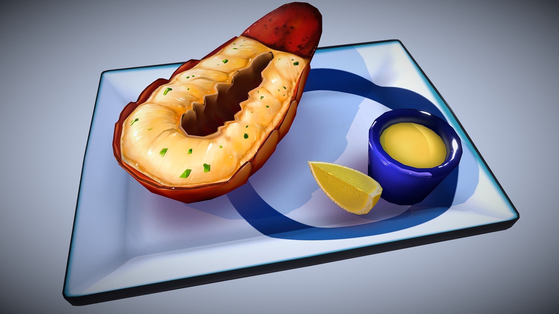 A hand painted texture lobster dish 3d model