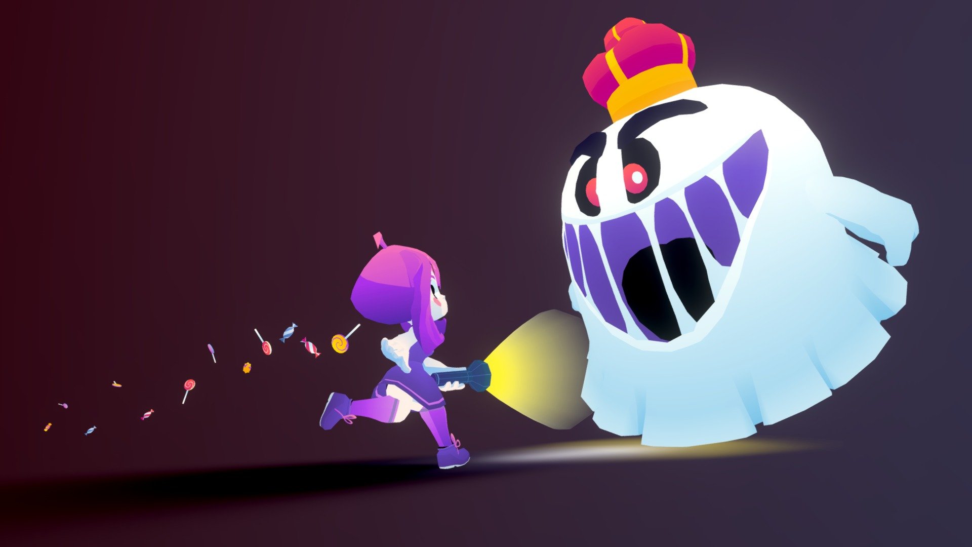 Fan art of Molli and Ghost King from Candies &lsquo;n Curses.
Its a really fun little mobile game bursting with personality and talent - check it out over yonder:

https://twitter.com/takoboystudios

android: https://play.google.com/store/apps/details?id=com.tomtominc.candiesncurses&amp;hl=en

ios: https://itunes.apple.com/us/app/candies-n-curses/id1364187784?mt=8

there's some prime quality pixel art to be found there and a pretty fun game with a decent gameplay loop. its even got a decent challenge to it!

the character designs were what really caught my attention - its nothing extravagant but just so well done and just my style. it was really straightforward to create this piece and a lot of fun to boot.

the model took a few days of work, mostly due to getting used to juggling between blender 2.8 and 2.79 and the troubles that come with that :P - Candies 'n Curses - 3D model by aranearchon 3d model