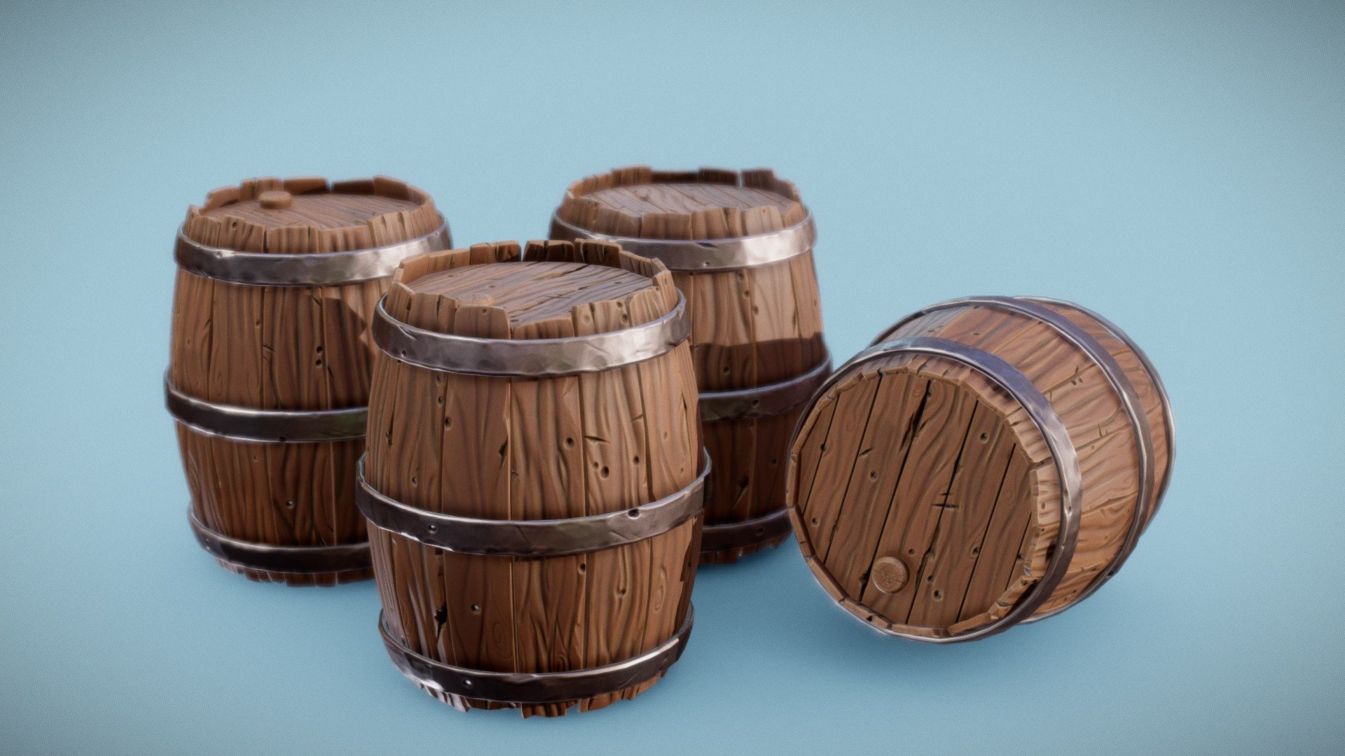 Stylized Barrels

PBR Material
4k Size Textures
.tga format
1 Udim
PBR Texture (base color, Roughness, Ao, Normal map, Metalic)
*Opacity map included in the alpha channel of base color map.
high-Poly model
Production-Ready - film, game, and advertising.
Smooth version Ready

.obj   .fbx  .ma files included
 tris and quad versions available

&mdash;Brand and logo are completely fictitious - No after royalties required ---- - Stylized Barrel - Buy Royalty Free 3D model by FaceTheEdge 3d model
