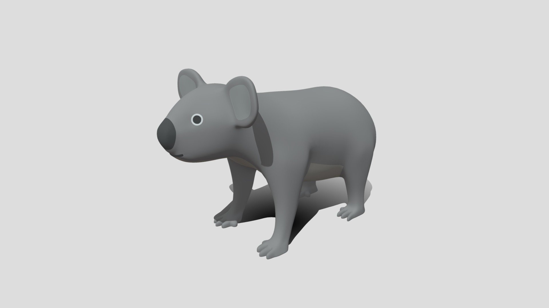 This is a 3d model of a cartoon koala. The koala was modeled and prepared for cartoon style renderings, background, general CG visualization etc presented as a mesh with quads only.

Verts : 14.274 Faces: 14.272

The 3d koala have simple materials with diffuse colors.

No ring, maps and no UVW mapping is available.

The original file was created in blender. You will receive a 3DS, OBJ, FBX, blend, DAE, Stl.

All preview images were rendered with Blender Cycles. Product is ready to render out-of-the-box. Please note that the lights, cameras, and background is only included in the .blend file. The model is clean and alone in the other provided files, centred at origin and has real-world scale 3d model