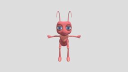 Rigged Stylized Red Blue Green Cartoon Male Ant