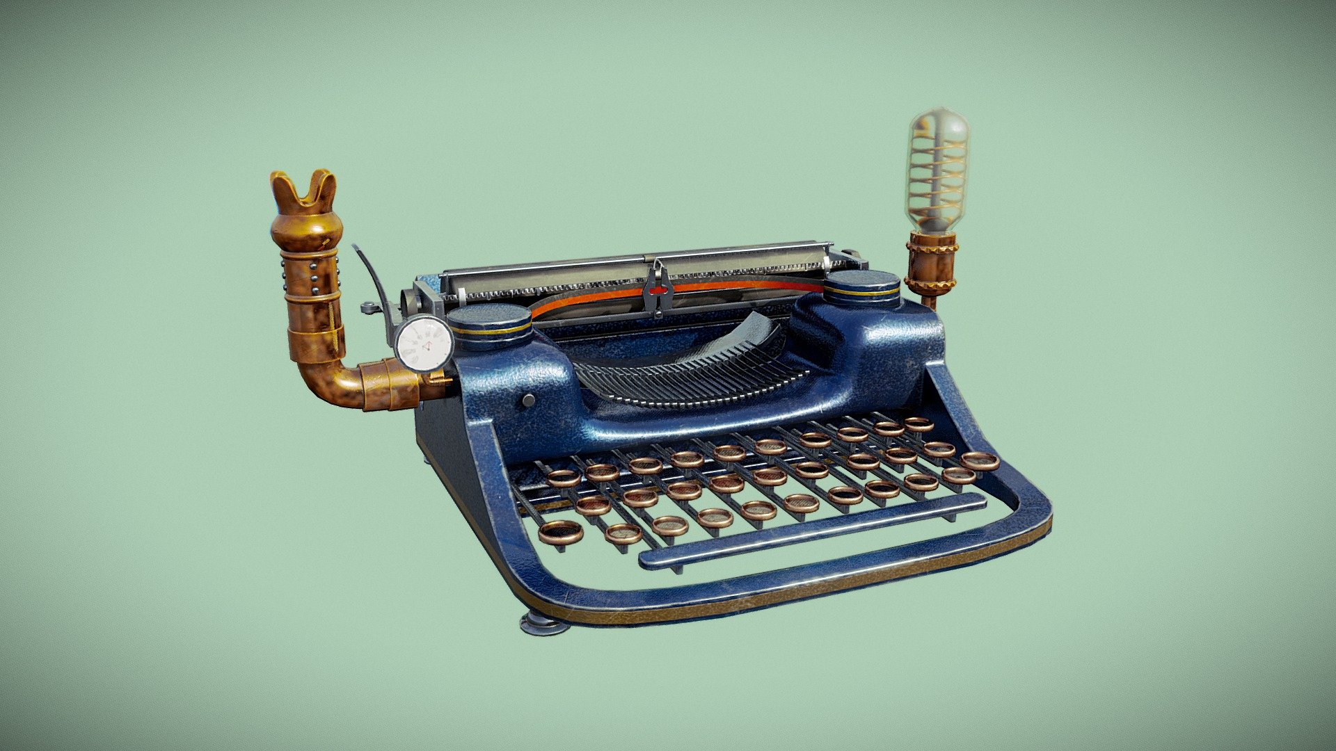 Typewriter with steam punk style, made in blender and textured in substance painter 3d model
