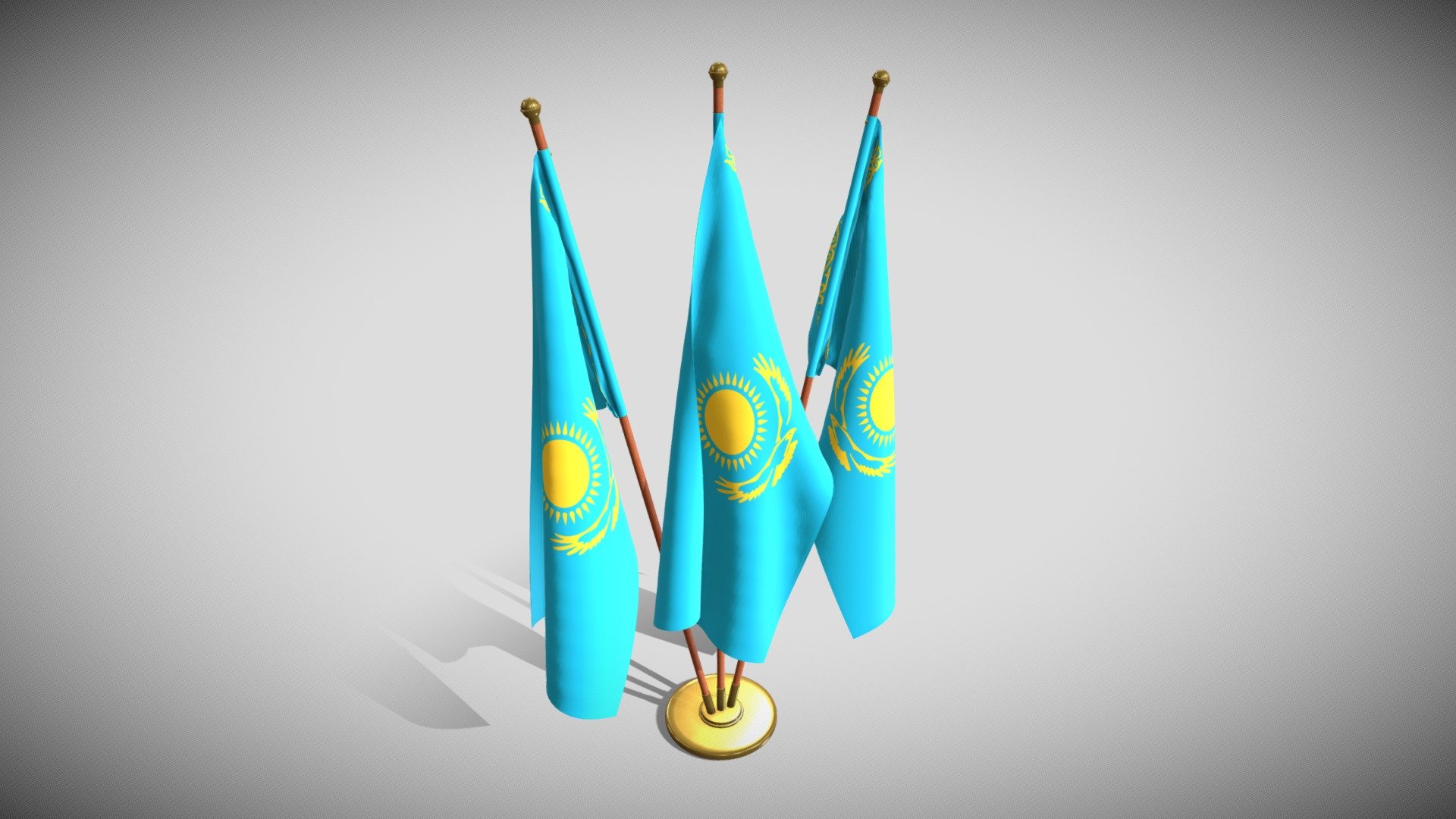 Set of four flag setups(exterior flag and three different office flags).

File formats:
-.blend, rendered with cycles, as seen in the images;
-.obj, with materials applied and textures;
-.dae, with materials applied and textures;
-.fbx, with material slots applied;
-.stl;

3D Software:
This 3d model was originally created in Blender 2.79 and rendered with Cycles.

Materials and textures:
The model has materials applied in all formats, and is ready to import and render . The model comes with multiple png image textures.

Preview scenes:
The preview images are rendered in Blender using its built-in render engine &lsquo;Cycles'.
Note that the blend files come directly with the rendering scene included and the render command will generate the exact result as seen in previews.
The flags are on different layer each for convenience. For each format there are separate files for each of the four flag setups 3d model