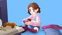 Gamer Girl cute, videogame, nintendo, low-poly-character, character, girl, hand-painted