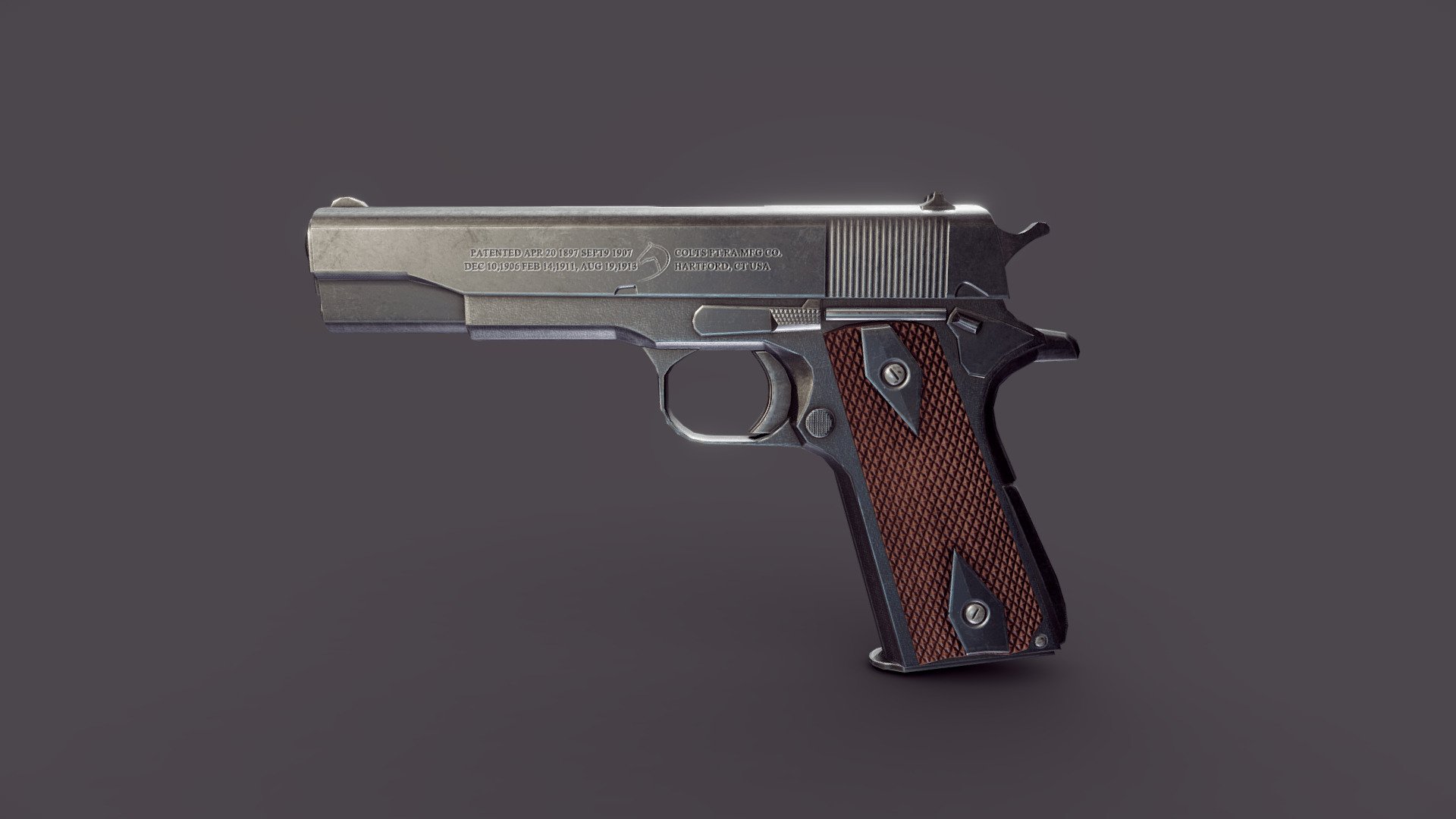 Found my old model of Colt 1911, so gave it a second life with new PBR textures. 






 

Old textures with Specular stuff&hellip;
 - Colt 1911 - Download Free 3D model by Warkarma 3d model