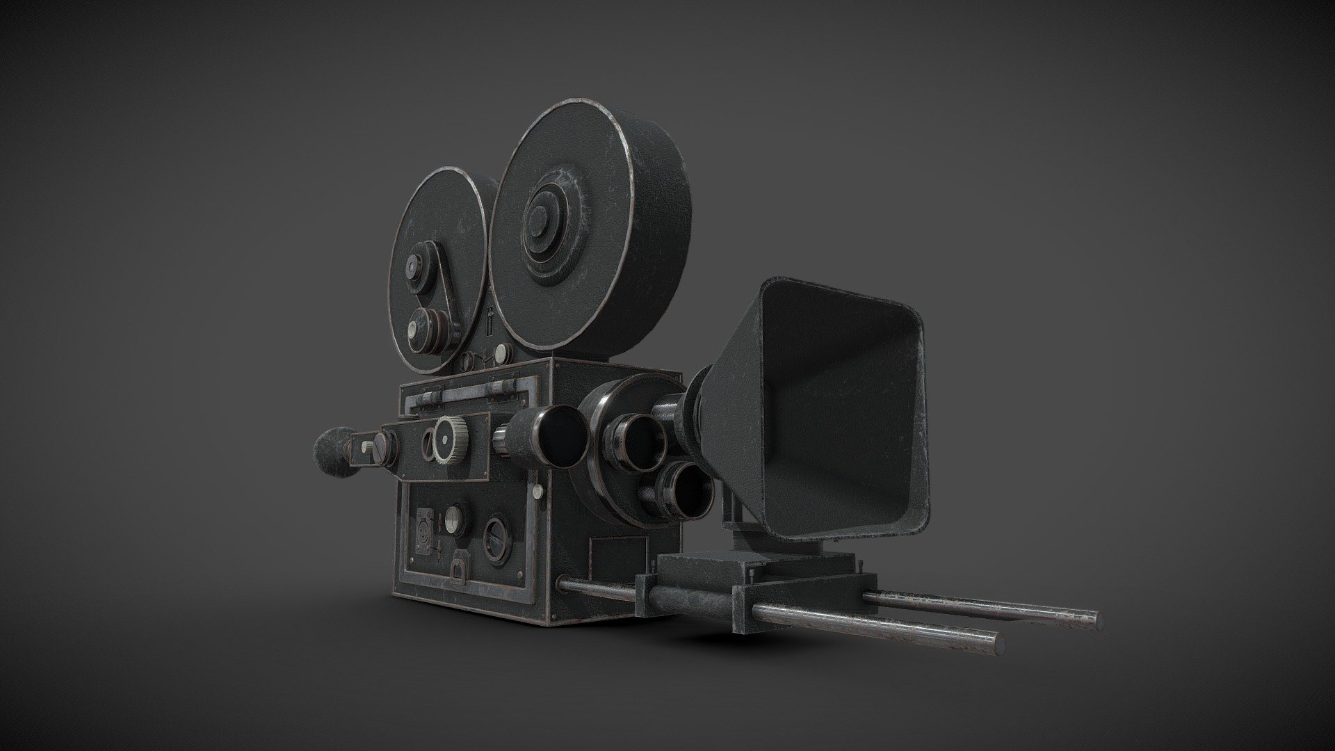 Model of a 1930's Movie Camera.
Modelled in Blender.
Textured and baked in Substance Painter.
Set to accurate scale.
Ready for use in a game/animation scene.
Adjustable crank handle and lenses.
4K PBR textures (AO, Base, Metallic, Normal, Roughness).

Artstation - 1930's Movie Camera - Buy Royalty Free 3D model by Daz (@Darren.Hogan) 3d model