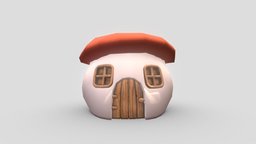 Casita de seta con ventanas y sombrero rojo cute, mushroom, videogame, casa, seta, environment-assets, house