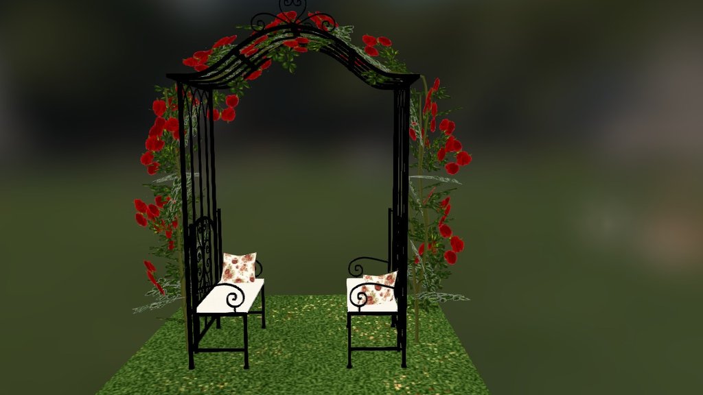 roses arbor with double bench,object for Second Life  - Roses Arbor with double bench - 3D model by Bridget (@bridgetlykin) 3d model