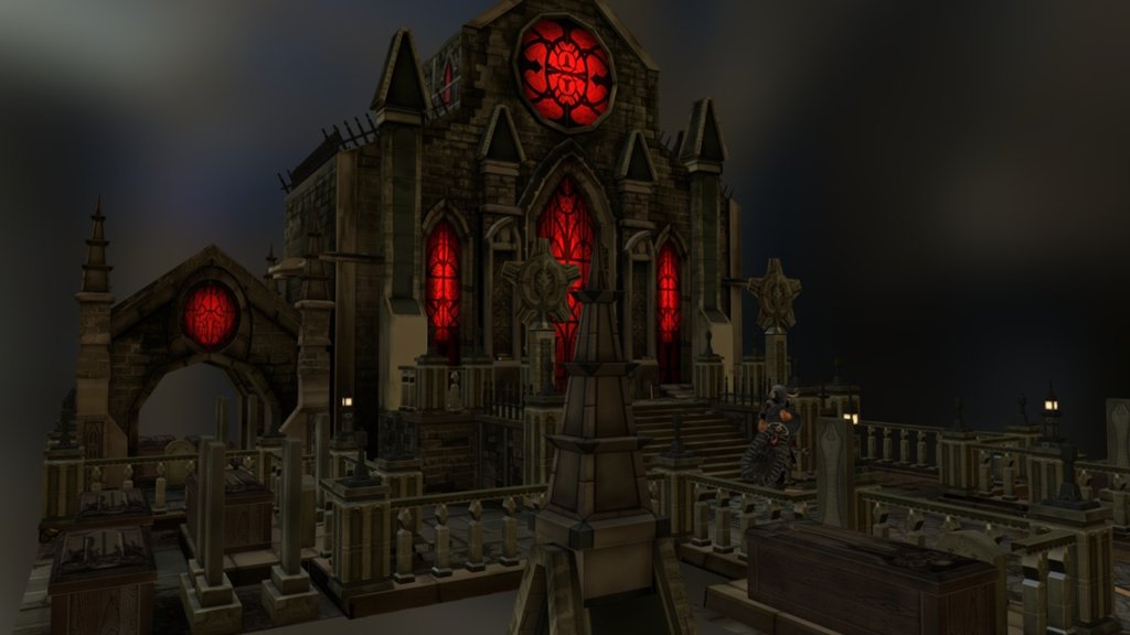 A dark and mysterious cathedral Guarded by a warrior 3d model