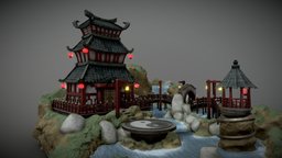 Stylized Oriental Garden Model & Complete Guide unreal, sculpting, ready, tutorial, course, training, water, youtube, waterfall, oriental, unrealengine, sims, guide, substancepainter, modeling, 3d, blender, blender3d, model, zbrush, stylized, 3dmodel, unrealengine5, 3dtudor