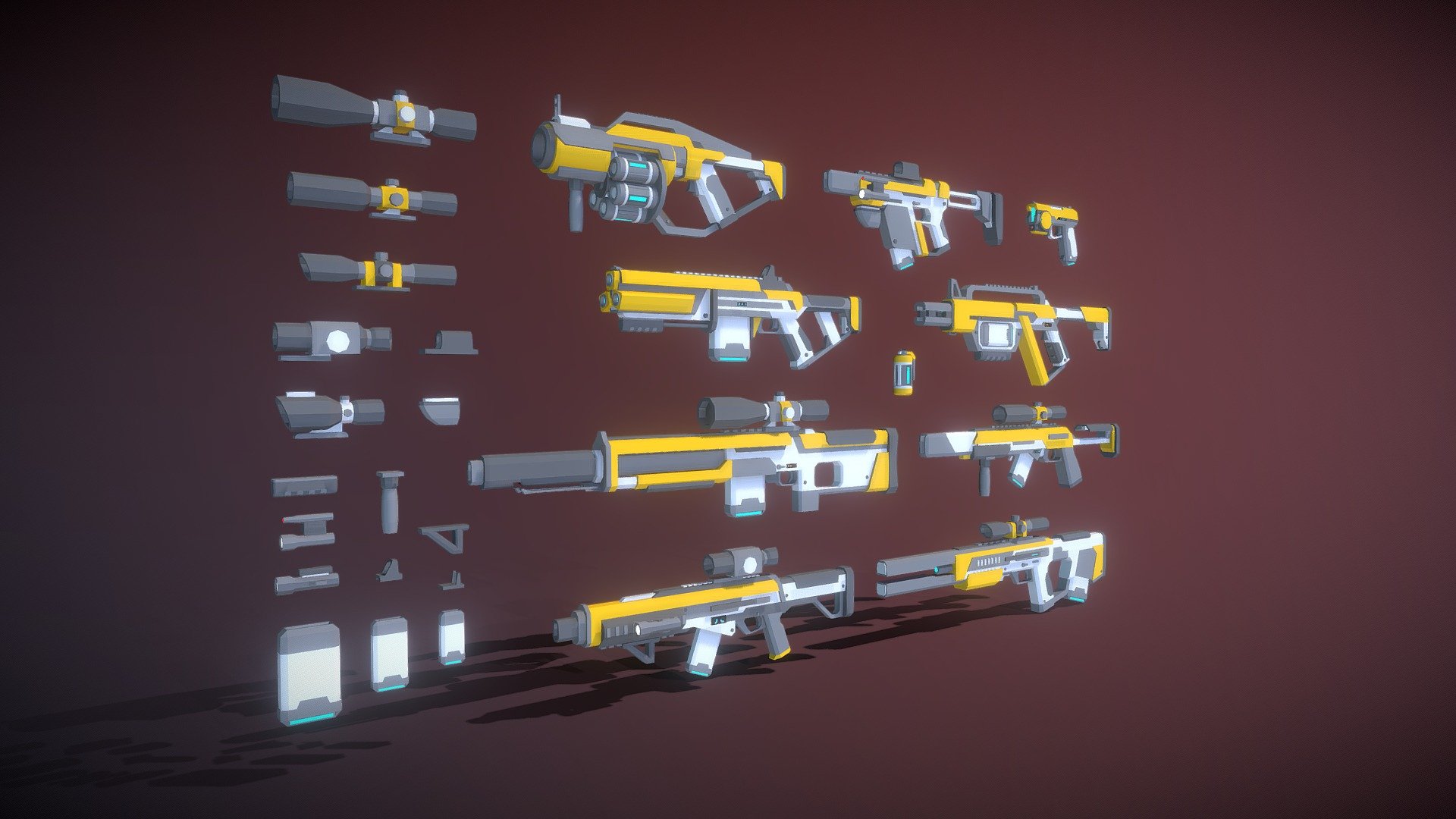 Pack made for the Unity asset store - SciFi Gun Pack - 3D model by Cuboom 3d model