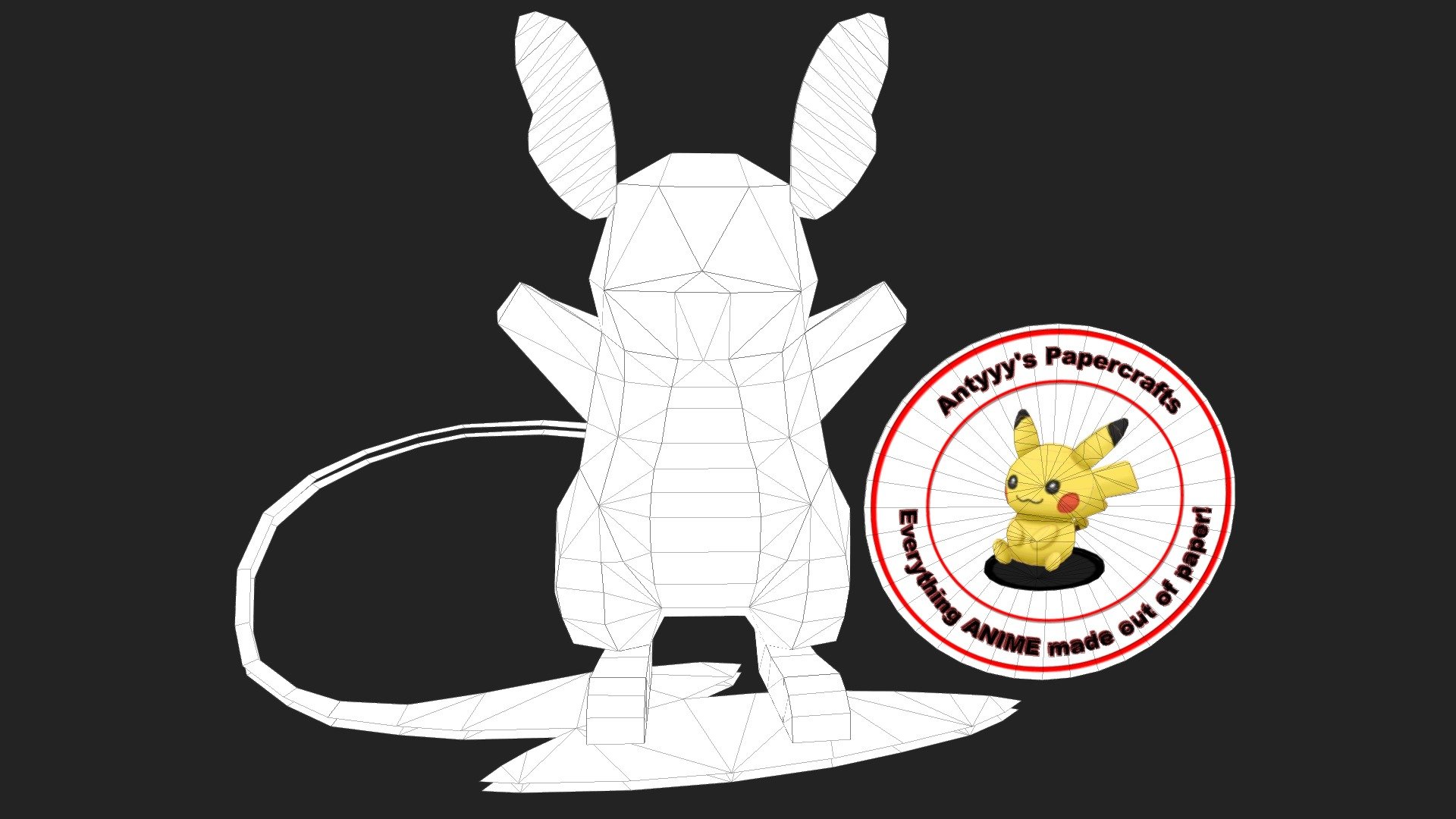 My papercraft design of a chibi alolan Raichu (from the Pokemon game Sun &amp; Moon).

The 3D model is a preview of my FREE papercraft, that you can download here: 

https://www.deviantart.com/antyyy/art/Chibi-alolan-Raichu-papercraft-FREE-download-631072030

or here (along with all of my other free papercrafts I released):

https://www.patreon.com/antyyyspapercrafts

I hope you like it, assemble it and share some pictures of it as well. 

Happy crafting~ - Chibi alolan Raichu FREE papercraft - 3D model by Antyyy 3d model