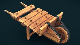 Stylized wooden cart wooden, cart, wheelbarrow, stylized