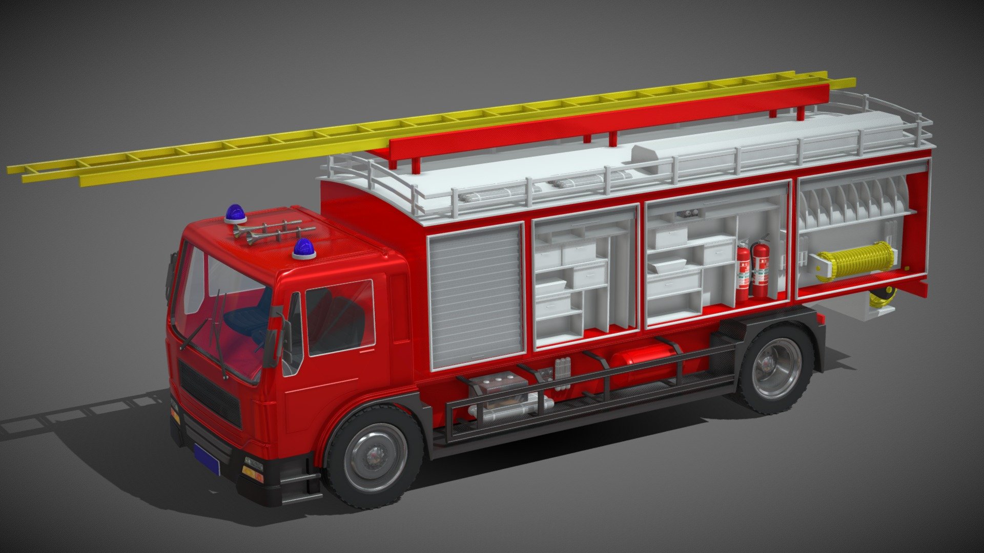 detailed fire truck, easily customisable 3d model
