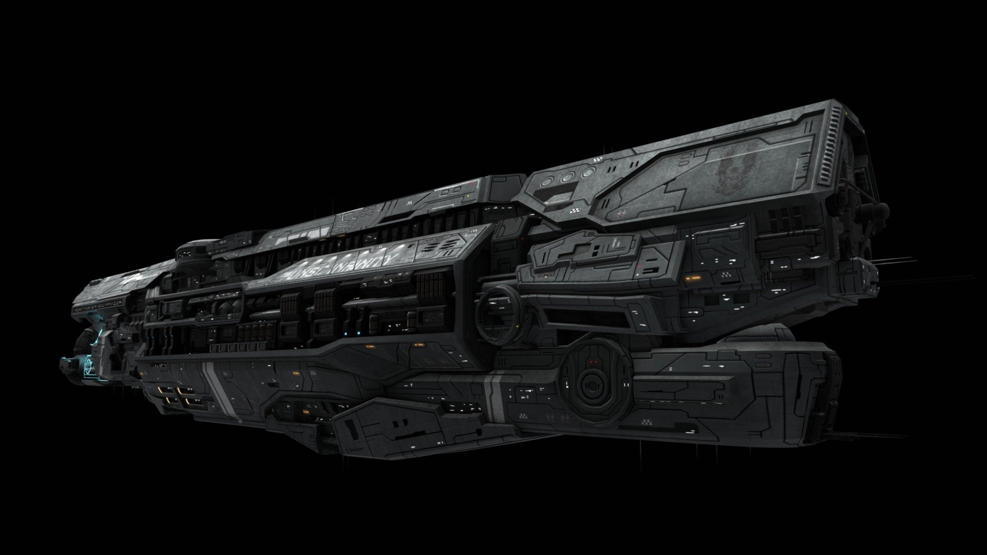 Model of the UNSC Infinity from the Halo universe, made for Sins of the Prophets, a Halo themed space combat mod for Sins of a Solar Empire. This model's design is based heavily on the Halo 5 appearance of the Infinity mixed with some elements of its Halo 4 style 3d model