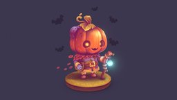 Little Pumpkin ~ cute, spider, bat, handpaint, painted, character, handpainted, cartoon, blender, lowpoly, stylized, halloween, pumpkin, spooky, hand