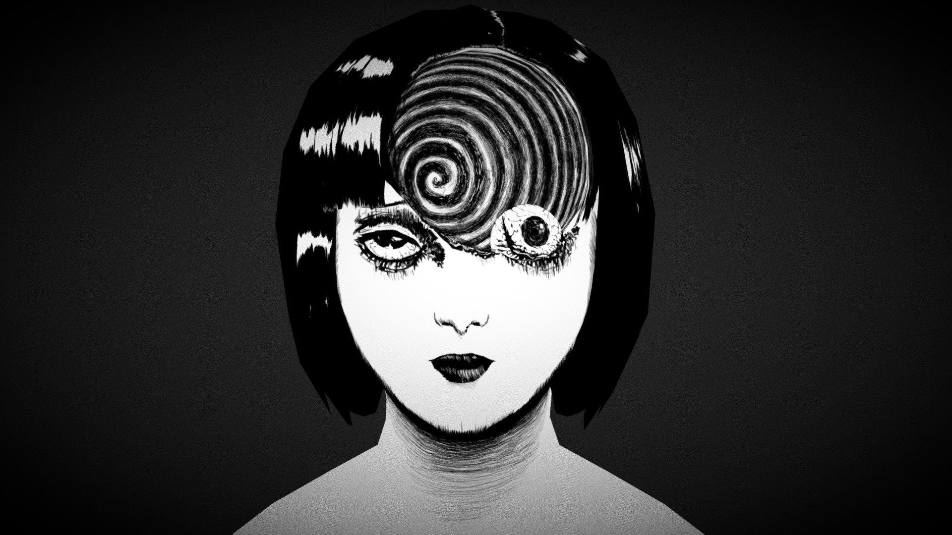 WIP!!!
Junji Ito fan art. Finally after so much time has past ive had the time to finish this test. Still a lot to work on
 I hope you guys dig it higher quality version will be available on my artstation page please check it out!

I want to/to do list
*    -Optimize the UV space&hellip; its horribly rushed 
*    - Smooth edges and topology
*    - Add arms, hat, and background models
*    - Add sound

Its been a long time since my last upload but expect frequent uploads here as I have much more time to finish projects
please support the author

and check out my artstation for more intresting work https://www.artstation.com/seanwcgi - Uzumaki -  Azami Kurotani - 3D model by Sean Wade (@SeanWcgi) 3d model