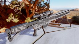 Sci-fi sniper rifle rifle, scope, table, dirty, sniper, dusty, downloadable, energyweapon, ranged-weapon, substancepainter, weapon, blender, lowpoly, sci-fi, futuristic, pipod