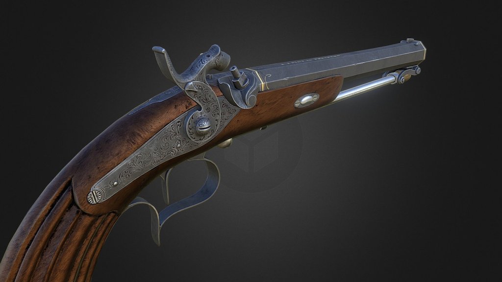 My personal project. Sports capsule pistol (19th century) by Eduard Ebigt (1811-1883). Caliber pistol 10 mm, total length - 325 mm, weight - 670 grams.
PBR tex (Met/Roughness) 4096x4096 pix., 6026 tris 3d model