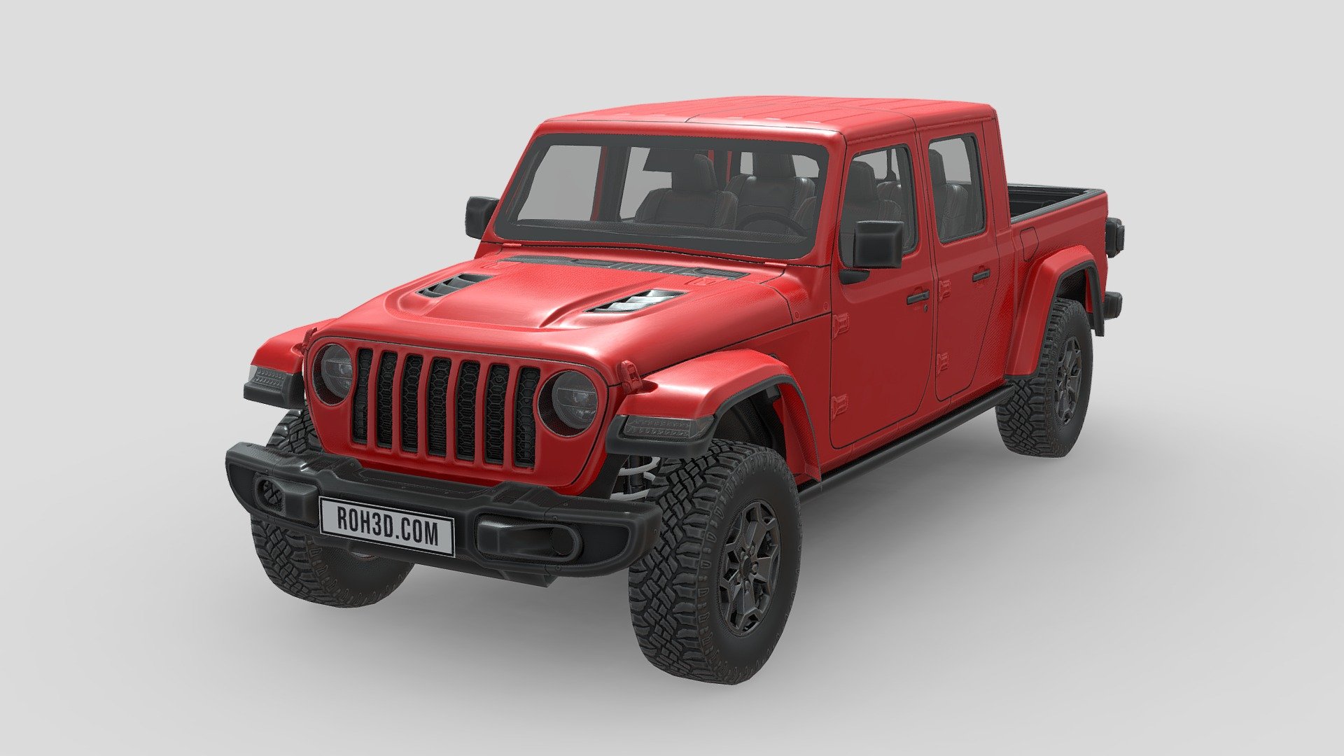 Low Poly Jeep Gladiator Pickup, clean geometry with only 15K polys. It also included PSD files, so you can easily change the color.

The Jeep Gladiator is a midsize pickup truck manufactured by the Jeep division of Stellantis North America (formerly FCA US). It was introduced at the 2018 Los Angeles Auto Show on November 28, 2018, and went on sale in the spring of 2019. Based on the same platform as the Wrangler JL, the Gladiator is Jeep's first pickup truck since the Comanche was discontinued in 1992.

The vehicle's name harkens back to the original Jeep Gladiator, made from 1962 through 1988 and known as the J-Series after 1971. Jeep considered reviving the Gladiator name alongside Comanche and most commonly Scrambler, as well as simply using a new name, before deciding on Gladiator, feeling it fits the truck the best.Low Poly Lamborghini Aventador 2019, clean geometry with only 14K polys. It also included PSD files, so you can easily change the color.

Source: Wikipedia - Low Poly Car - Jeep Gladiator Rubicon 2020 - Buy Royalty Free 3D model by ROH3D 3d model