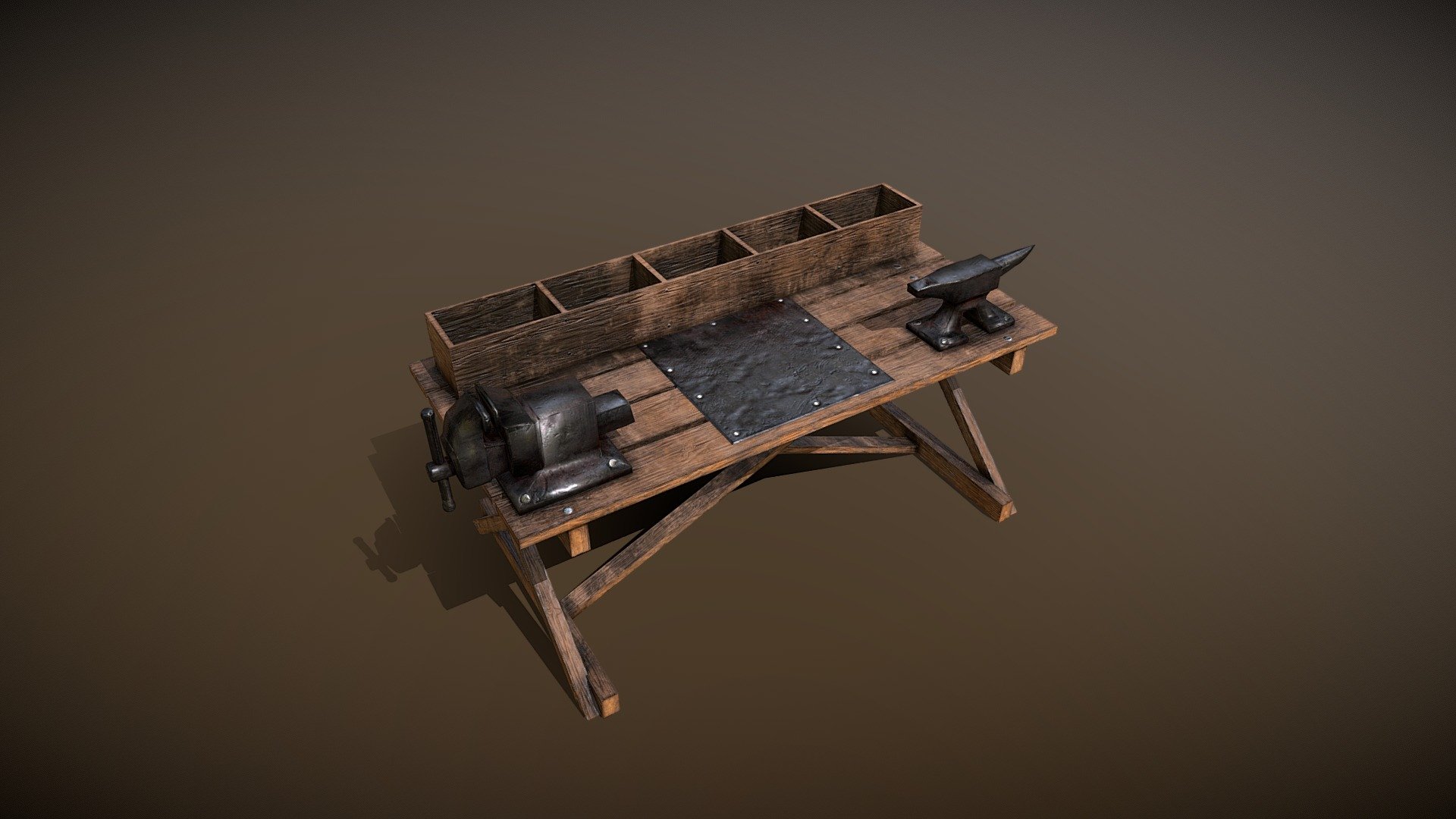 A post-Apocalyptic Crafting table, 1 2048 pbr material with DX normalmap 3d model