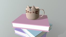3D Sketchbook 3 [Pusheen Mug on Stack of Books] coffee, pusheen, coffeecup, coffeemug, pusheen-the-cat, stackofbooks