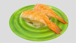 Shrimp Sushi food, japan, plate, restaurant, cuisine, shrimp, dinner, breakfast, rice, ocean, snack, delicious, lunch, tasty, sushi, nigiri, seafood, foodscan, food3dmodel, japanese-food, food-and-drink, asset, scan, sea, japanese, shrimps, polycam
