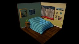 Bedroom isometric-room, isometricroomchallenge, photoshop, blender