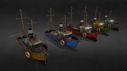 Fisher Boat fisher, fishing-boat, low-poly, boat