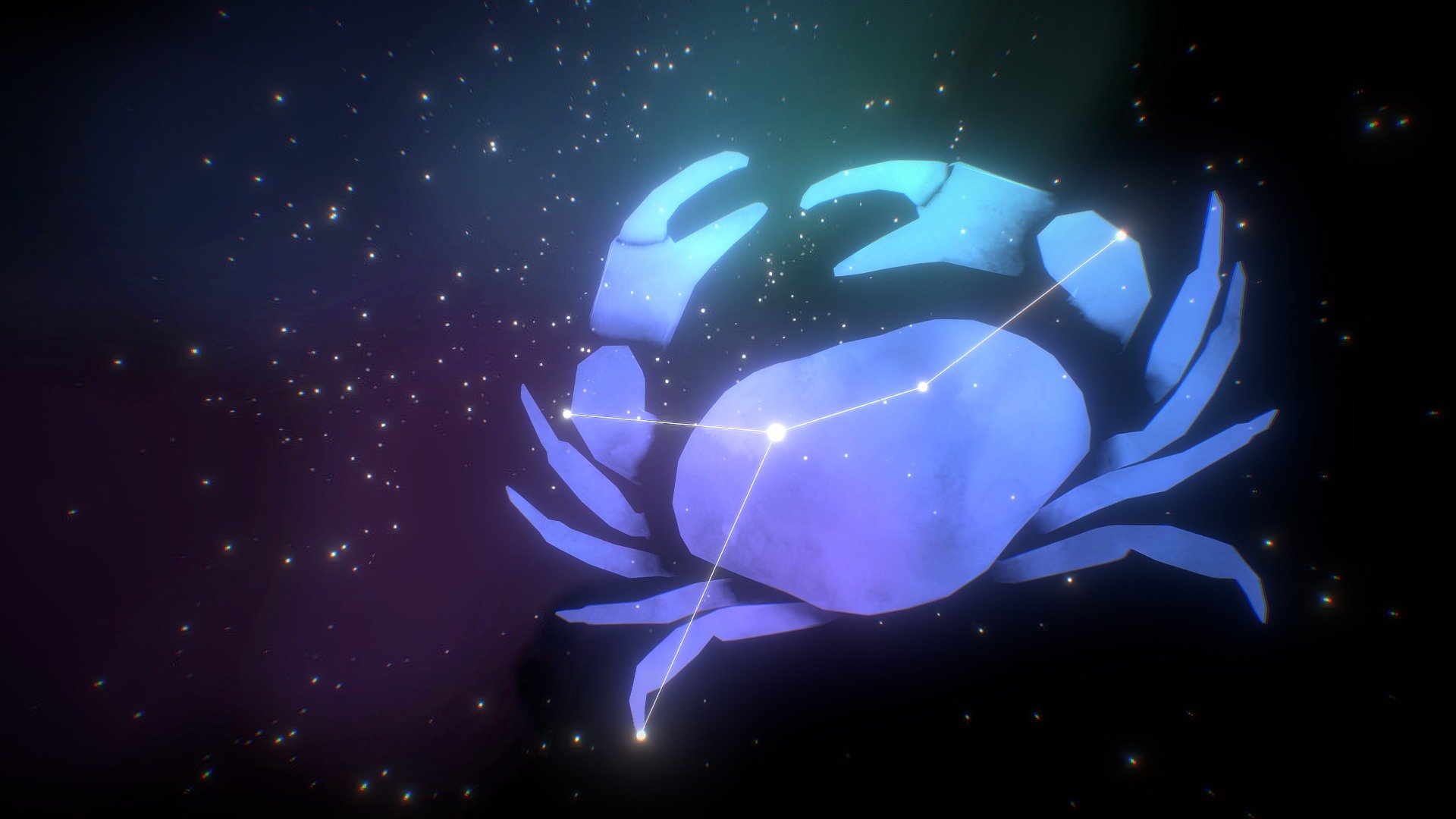 An entry for the theme &lsquo;Crab'.

I wasn't super into the idea of modelling a crab (they freak me out a bit, to be honest) so the model is definitely lacking but I had a lot of fun painting the opacity map and space background and playing with Sketchfab's super cool post-processing filters to make a funky glowy space crab :D - Giant Space Crab (AKA Cancer) - Sketchfab Weekly - 3D model by Kat (@katdeak) 3d model
